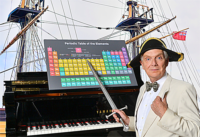 Michael Lunts, as Ruler of the Queen's Navee, with periodic table of elements